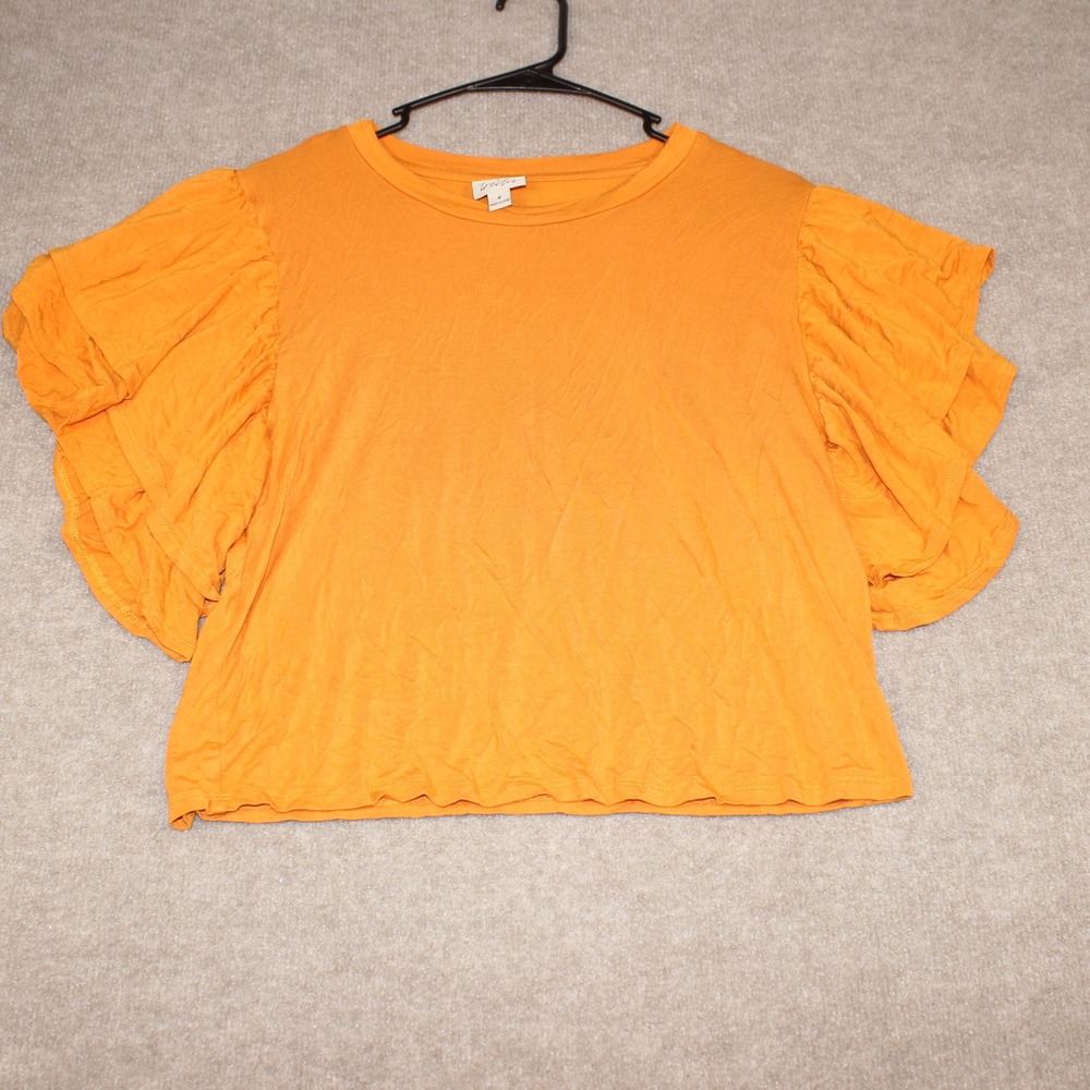 Oak & Trellis Orange Ruffle Tiered Flutter Sleeve Crew Neck Top Medium